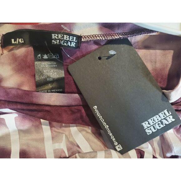 Rebel Sugar Burgundy Tye Die Cropped Tie Front "Blessed" Shirt.  Size L - Picture 3 of 3